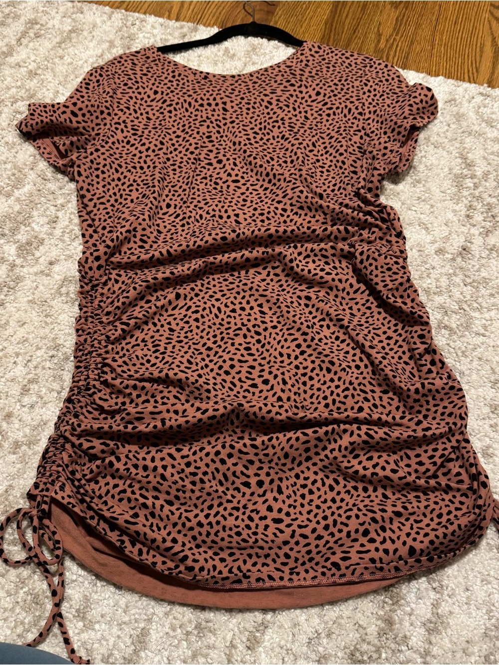 Rust Leopard Ruched Side T-shirt Dress